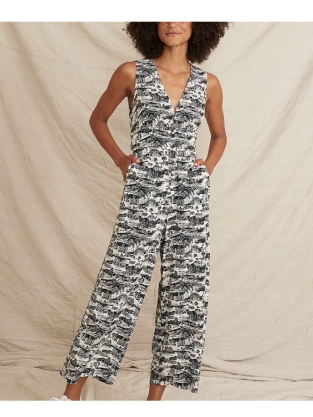 Marine Layer Women's Holi Jumpsuit California Black/White Size Medium
